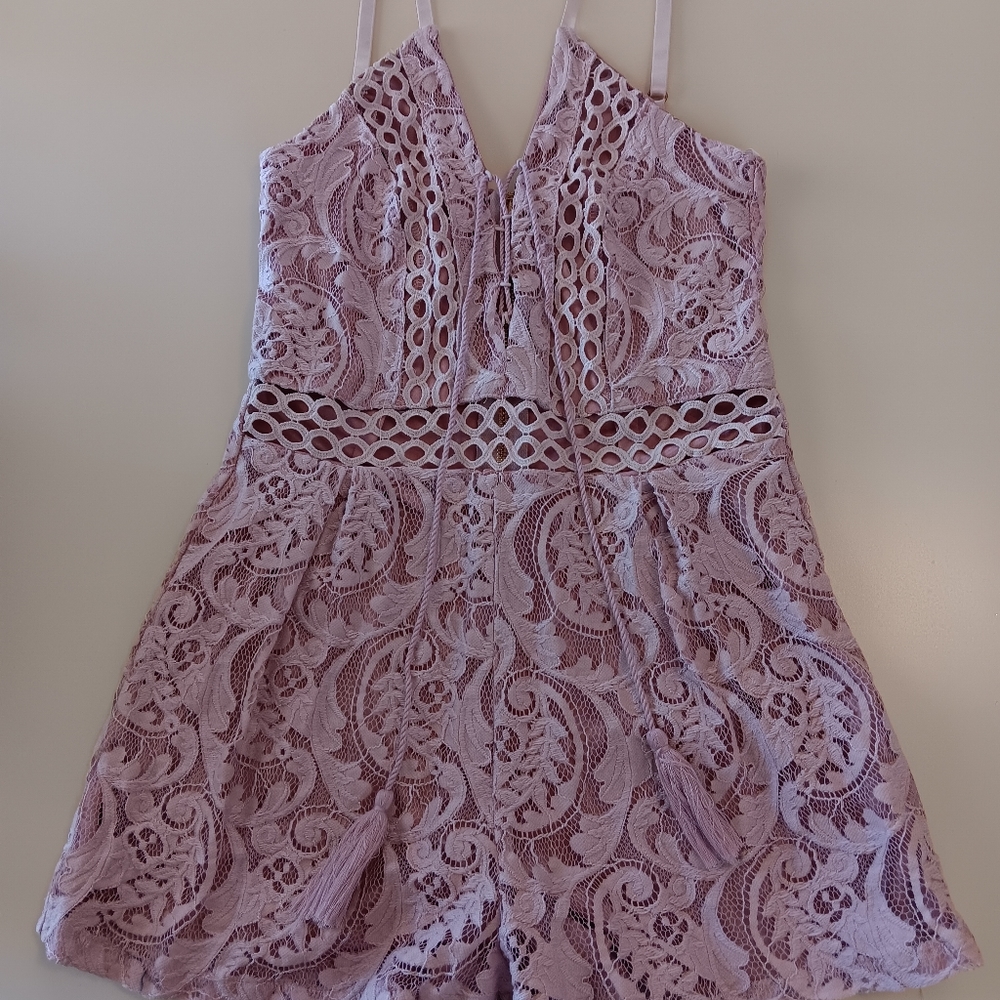 Pink Lace romper with lining. Size Med.